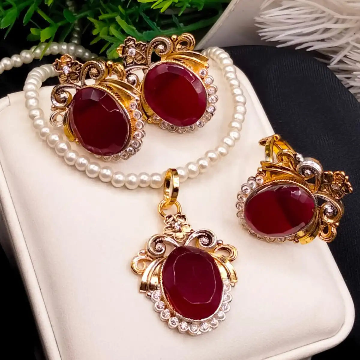 locket set jewellery njc-020 red