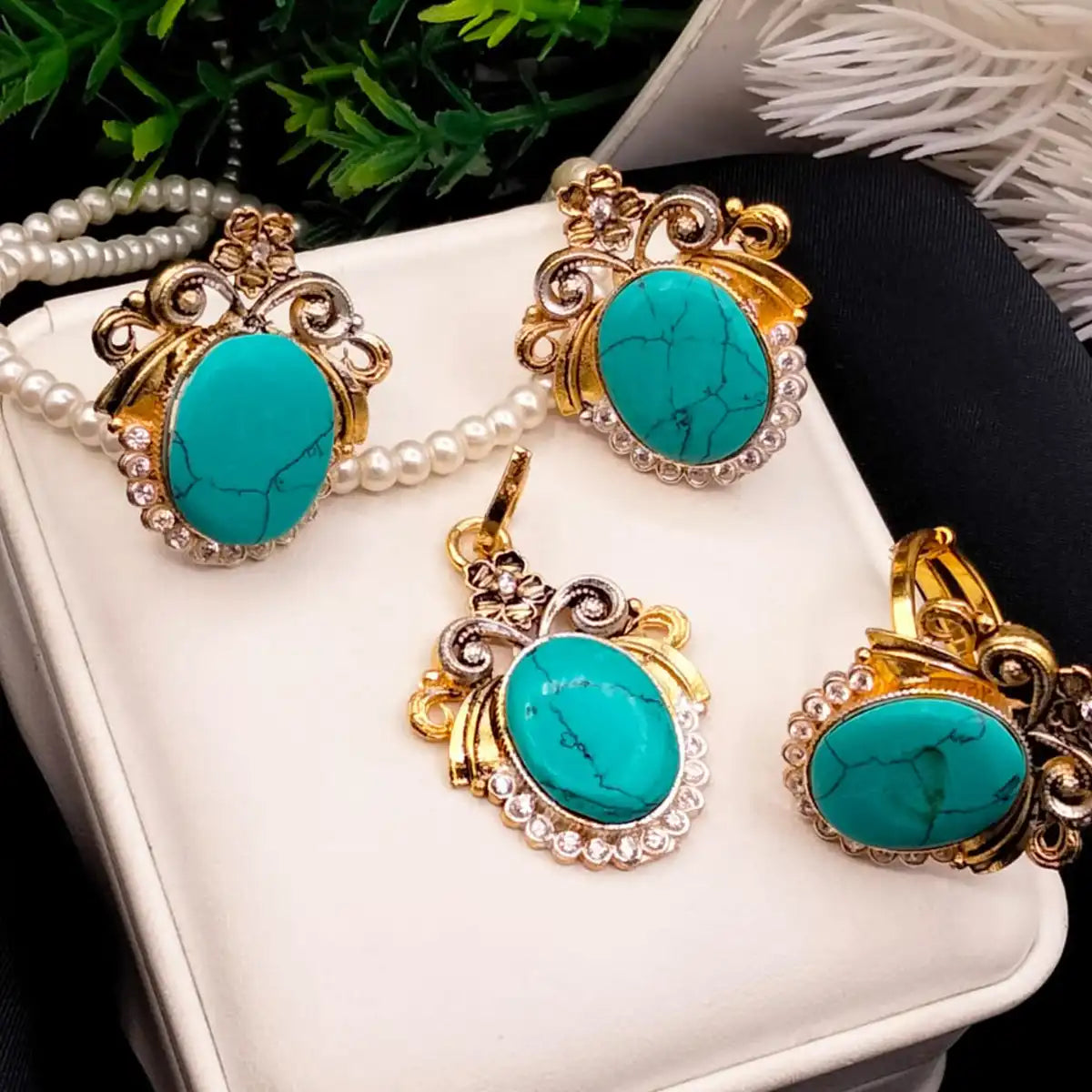 locket set jewellery njc-020 turquoise