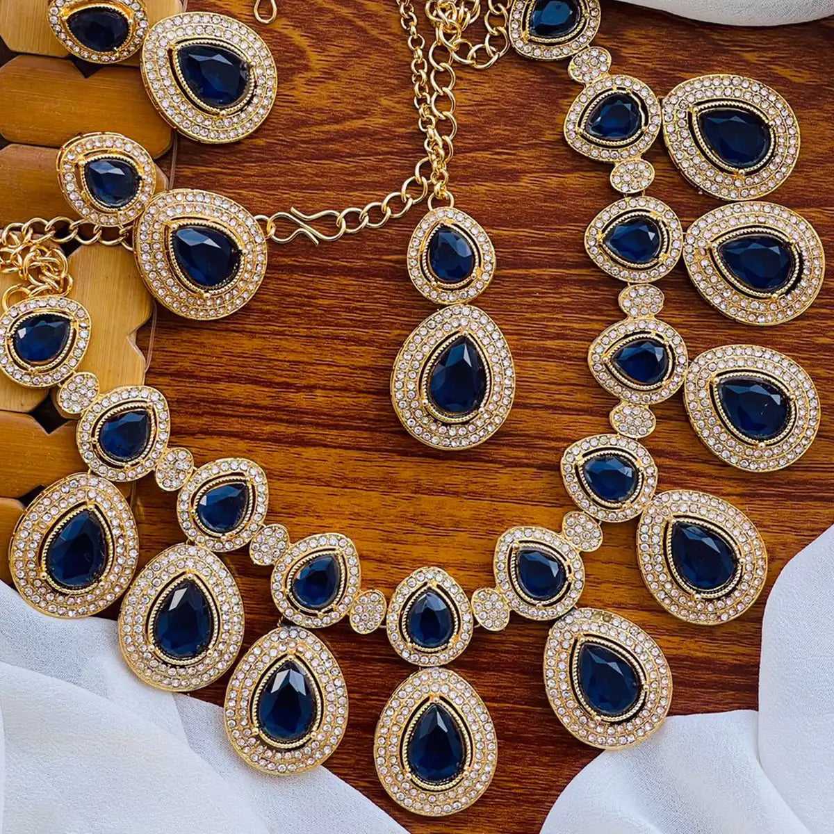 long chain necklace with pendant njc-001 blue and golden