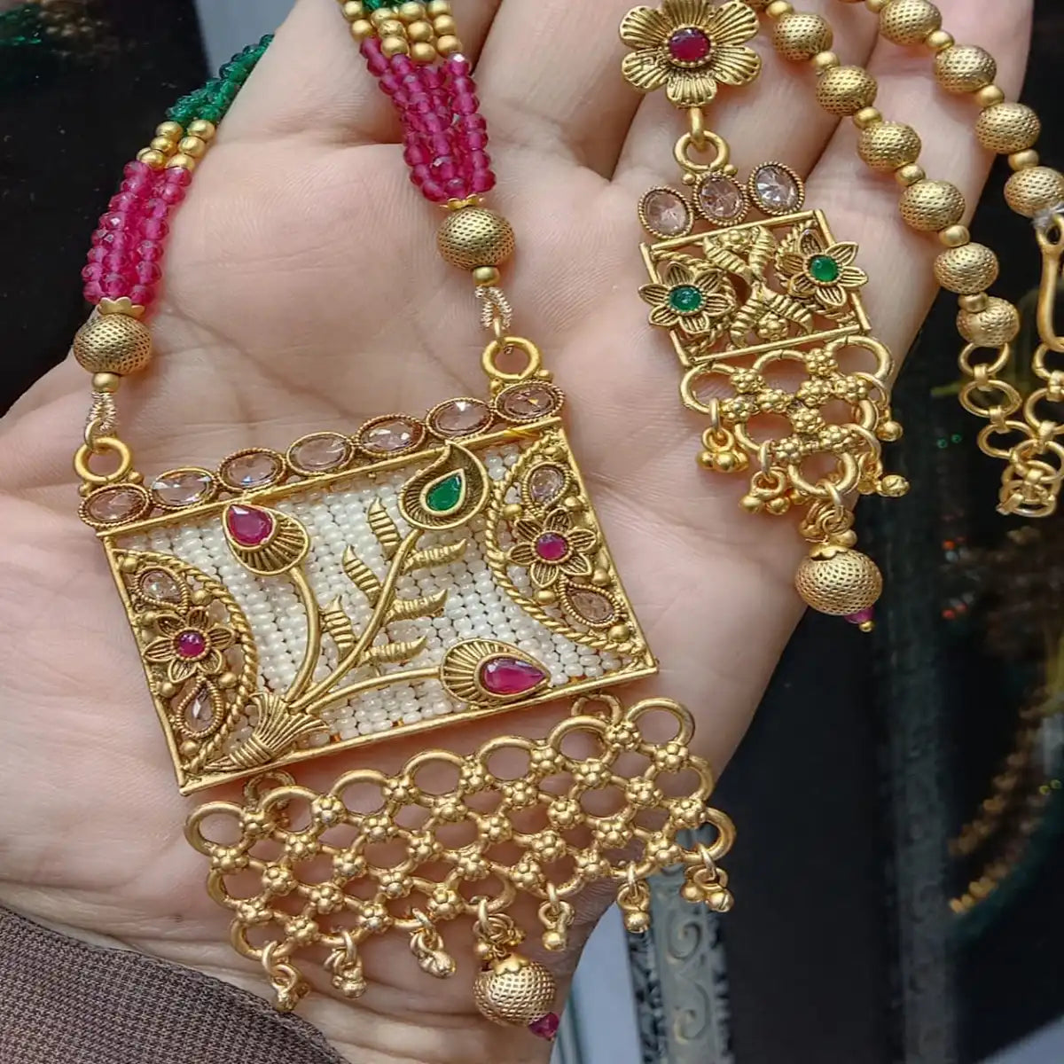long necklace set by noors jewellery njc-006 multi color