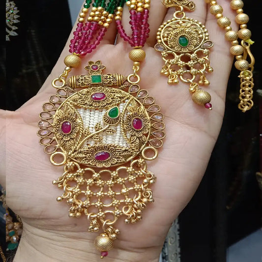 long necklace set by noors jewellery njc-007 green and red