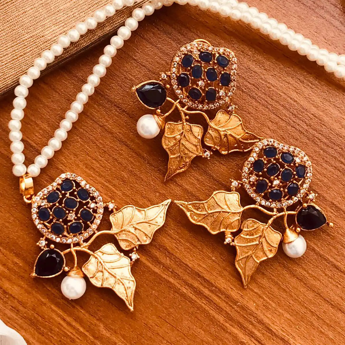 long necklace set gold design with price njc-002 black