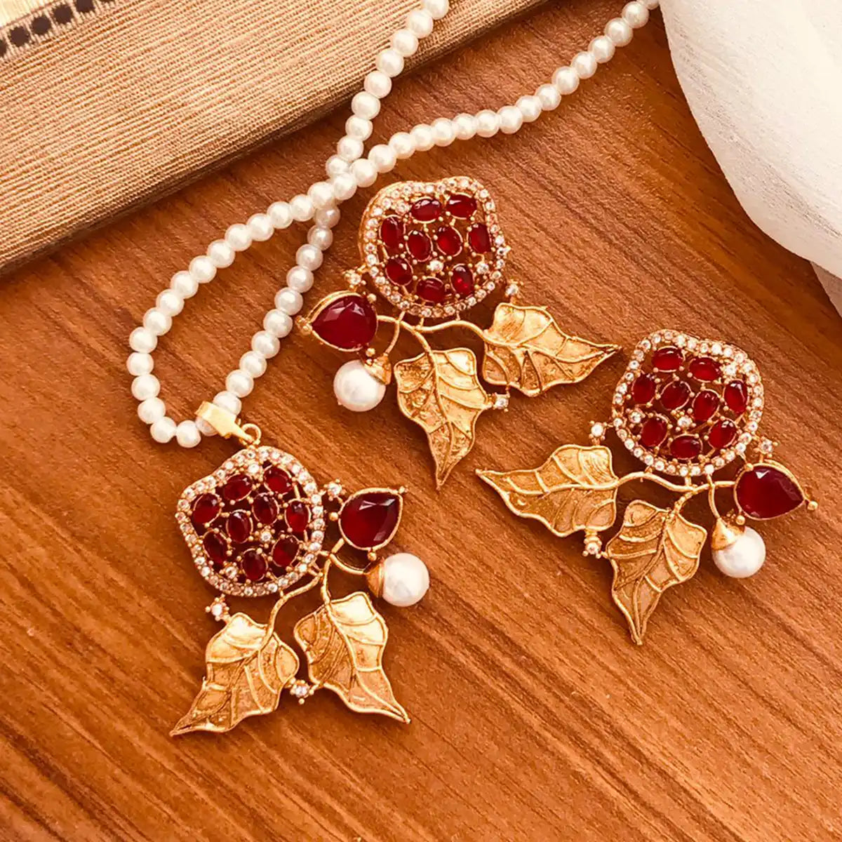 long necklace set gold design with price njc-002 red