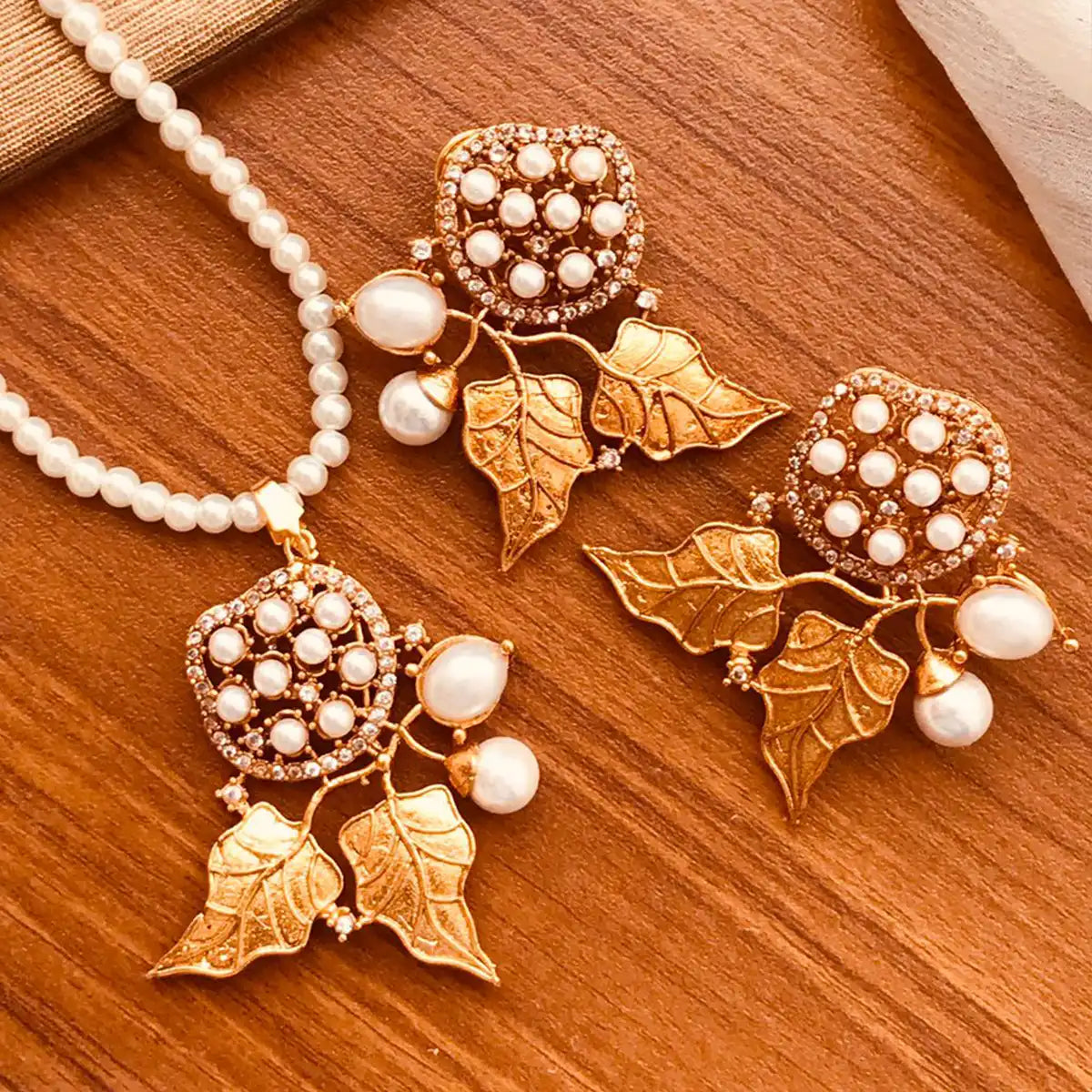 long necklace set gold design with price njc-002 white
