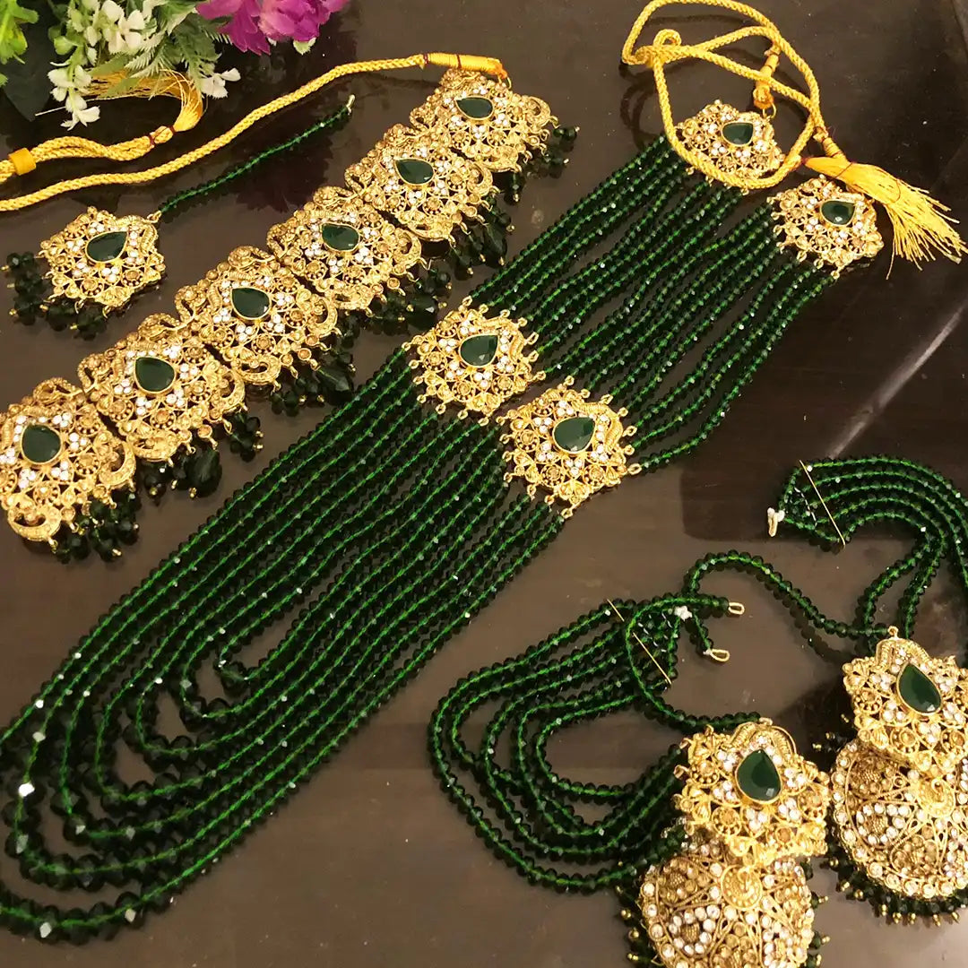 mala choker set price in pakistan NJC-005 green