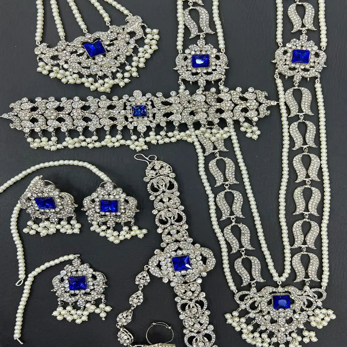 mala choker set price in pakistan NJC-014 blue