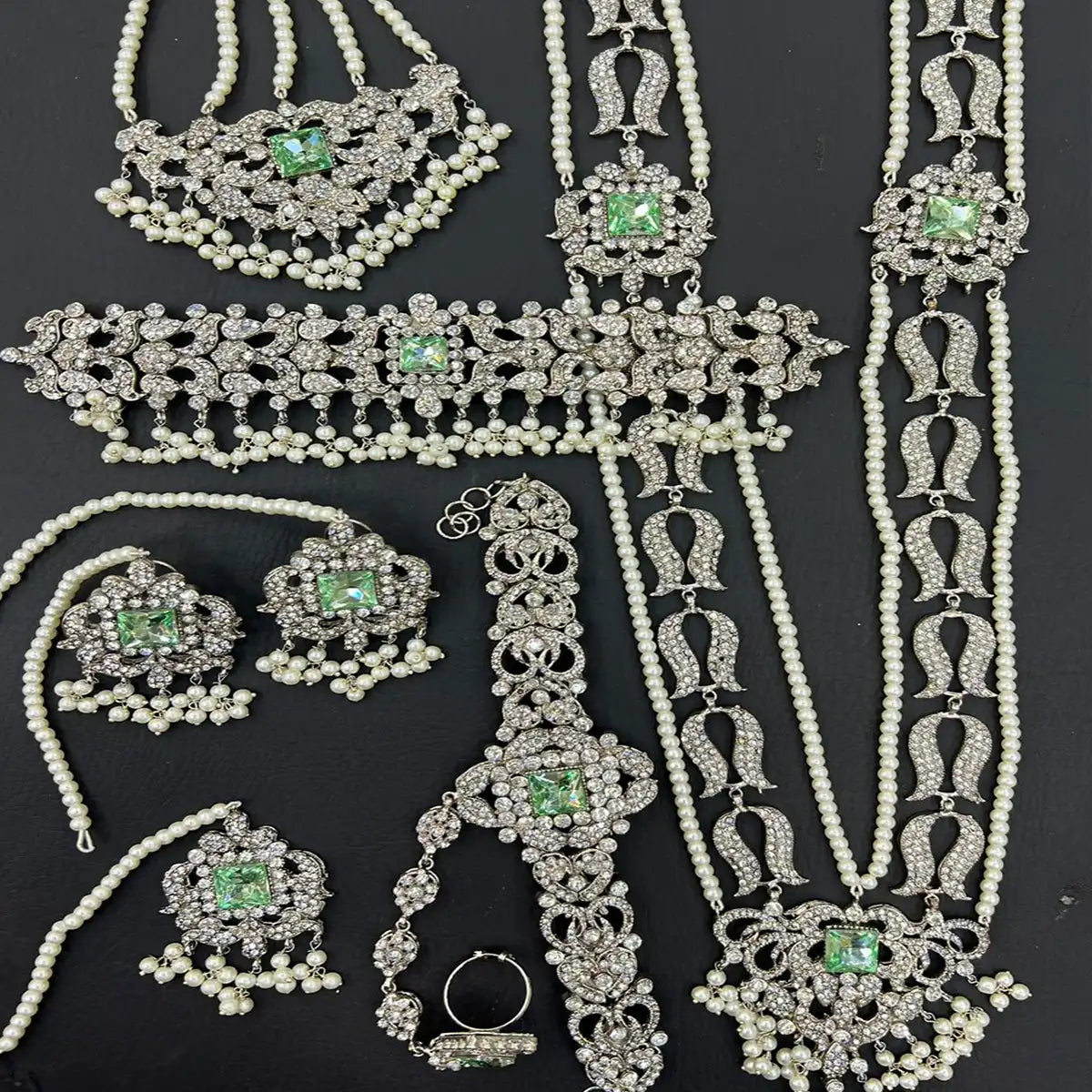 mala choker set price in pakistan NJC-014 mint green