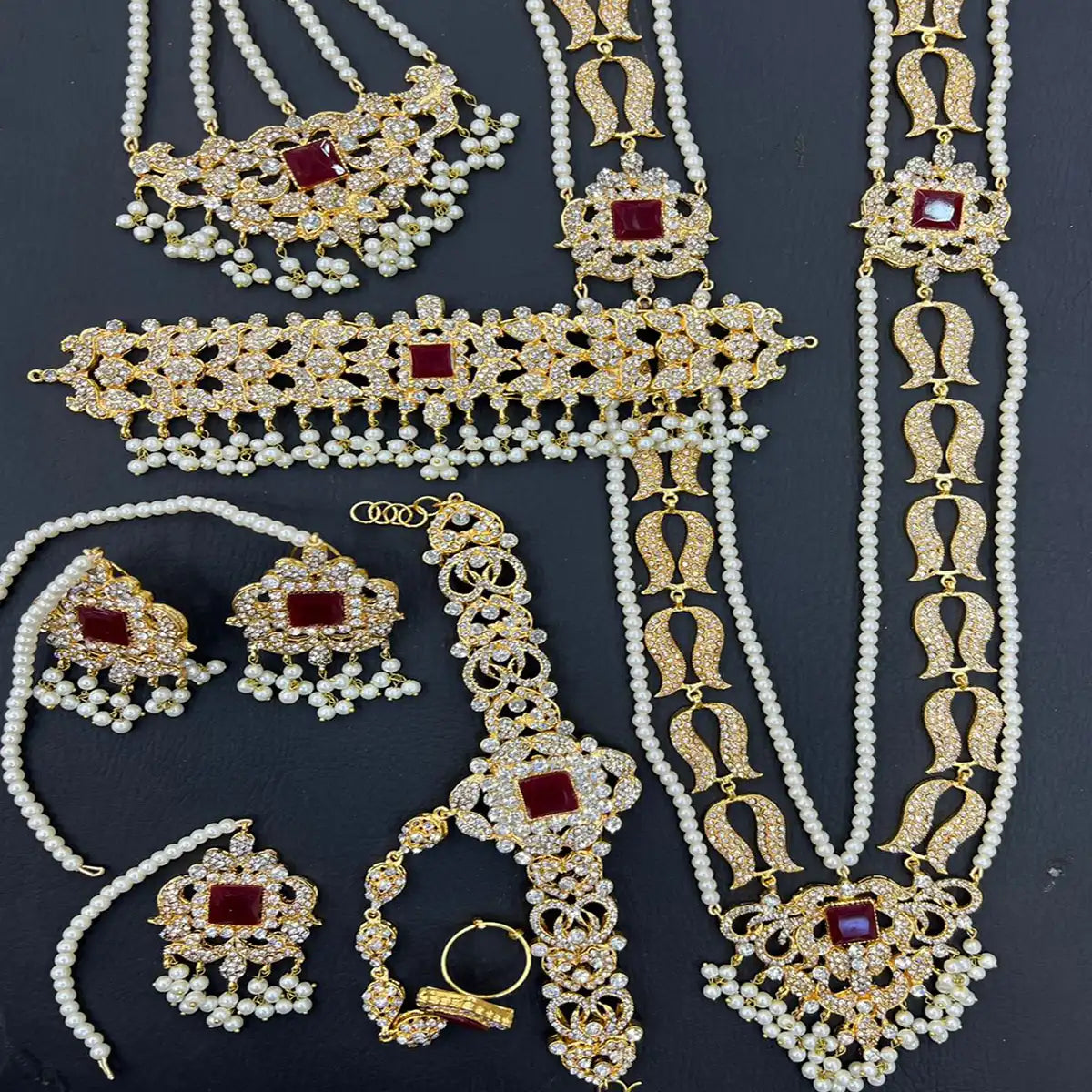 mala choker set price in pakistan NJC-014 red