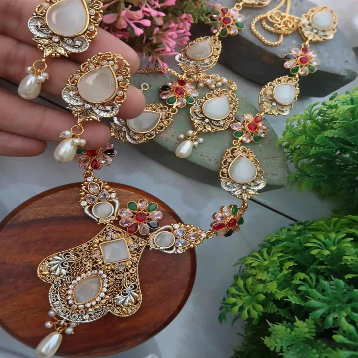 mala set jewelry design njc-010 milky white