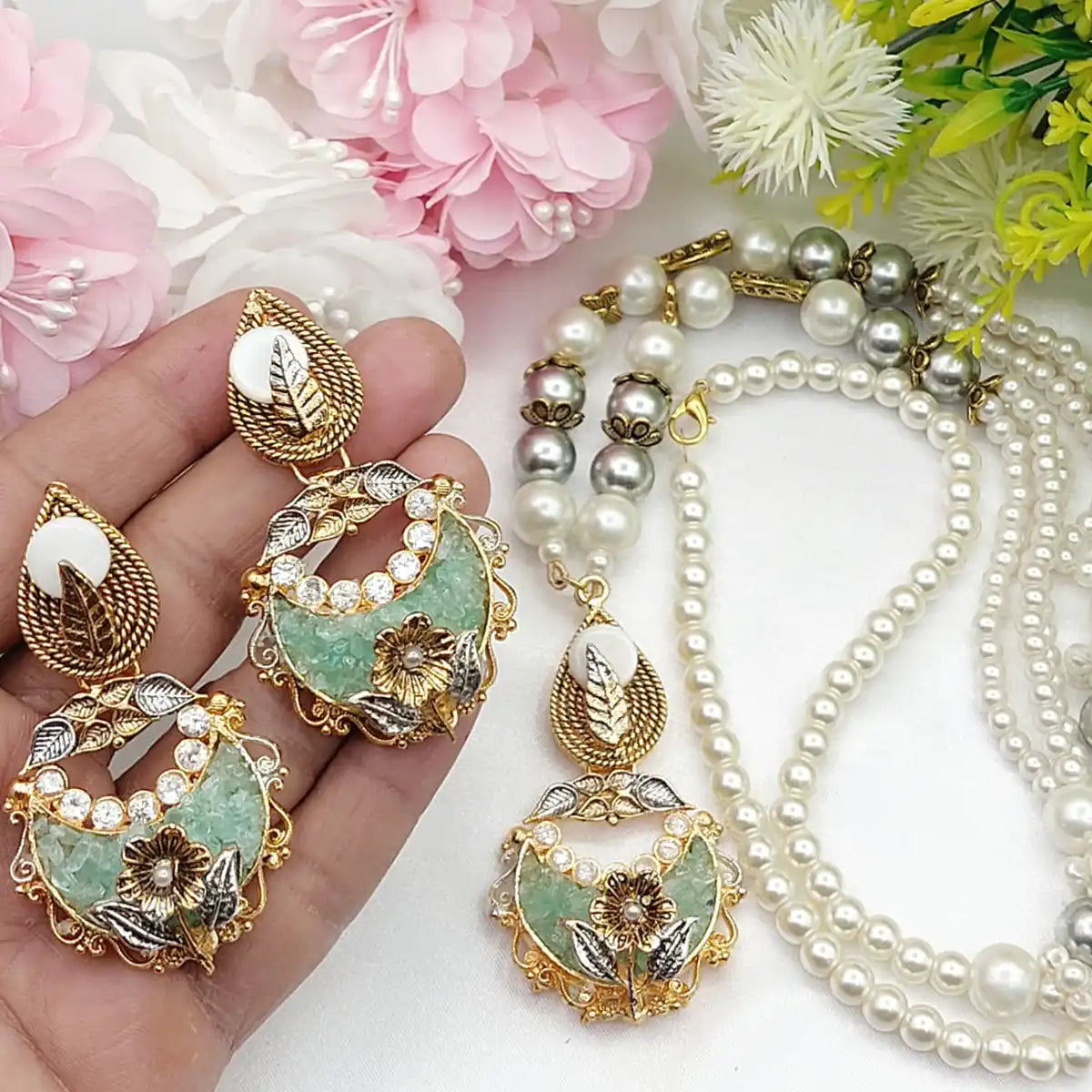 moti mala set design in pakistan njc-002 green