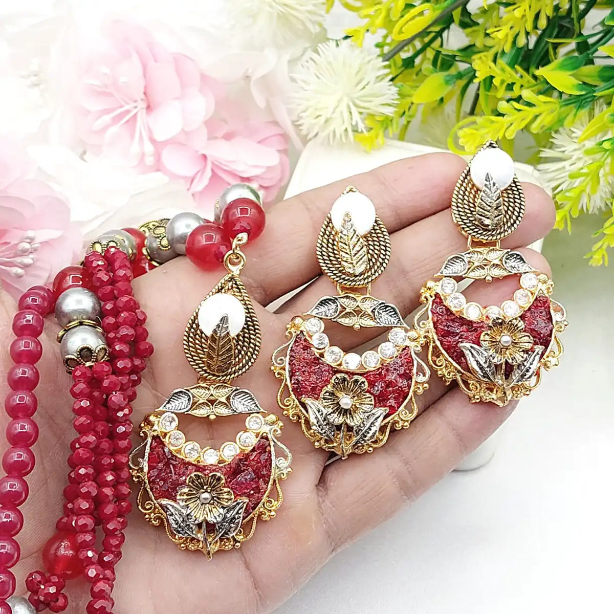 moti mala set design in pakistan njc-002 red