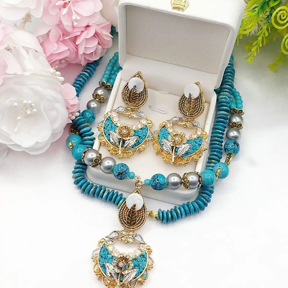 moti mala set design in pakistan njc-002 turquoise