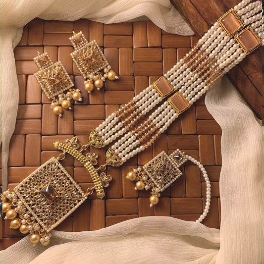 moti mala set design with price in Pakistan njc-013 brown