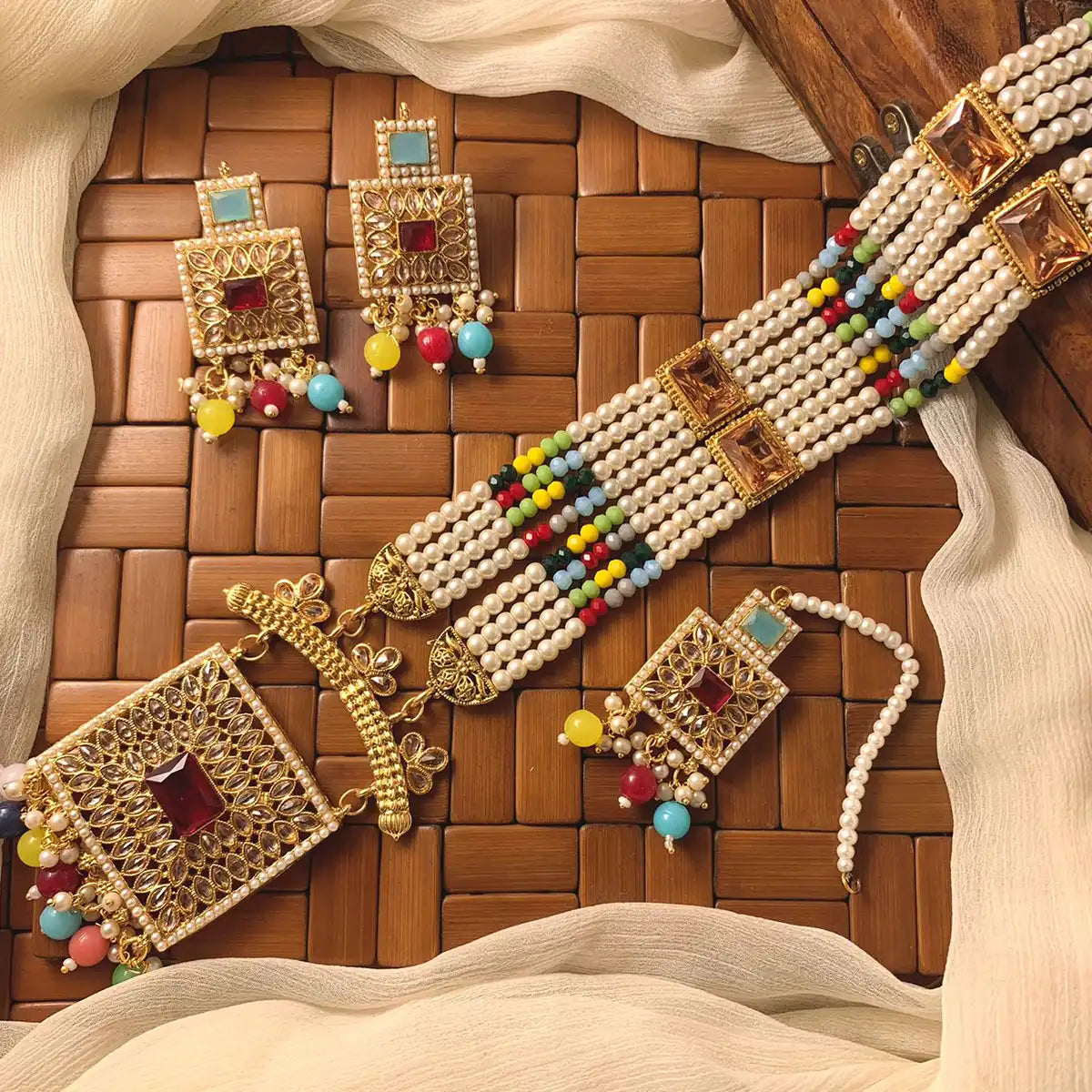 moti mala set design with price in Pakistan njc-013 multi color