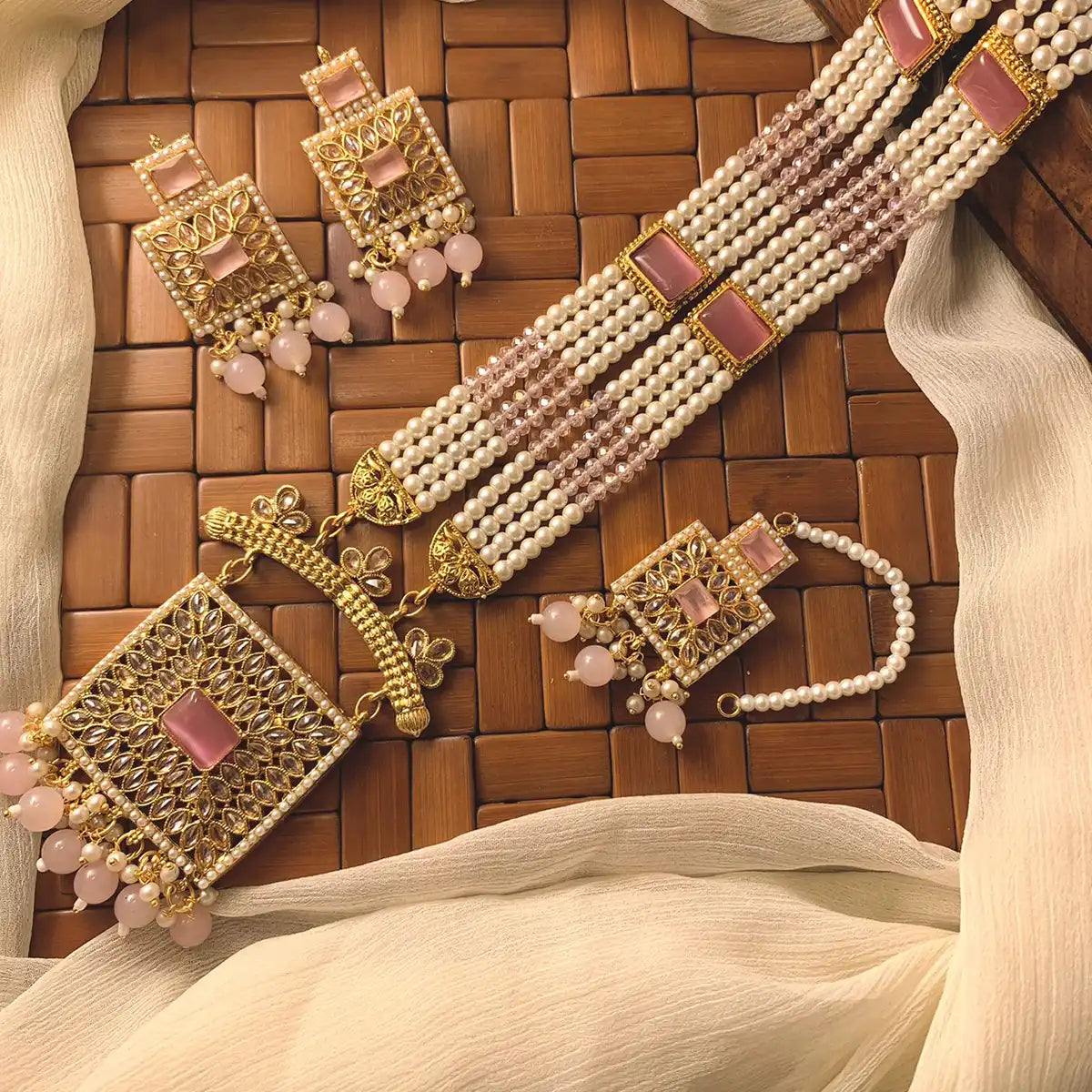 moti mala set design with price in Pakistan njc-013 pink