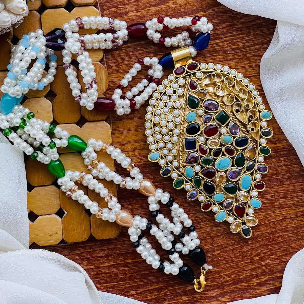 moti mala set necklace jewellery design njc-016 multi color2