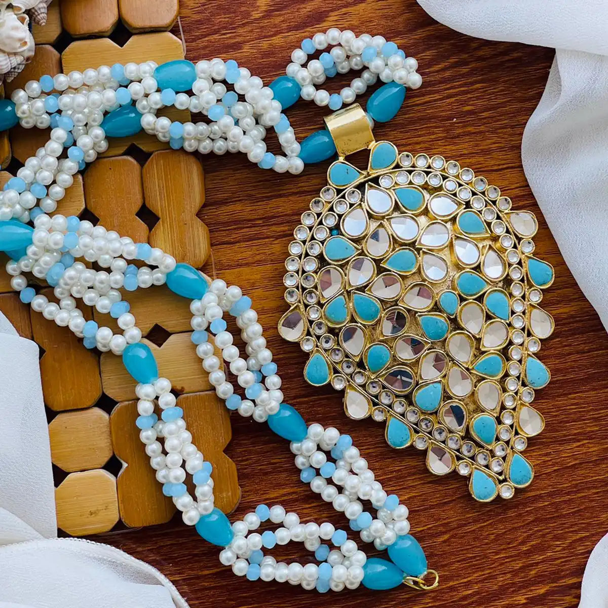 moti mala set necklace jewellery design njc-016 turquoise