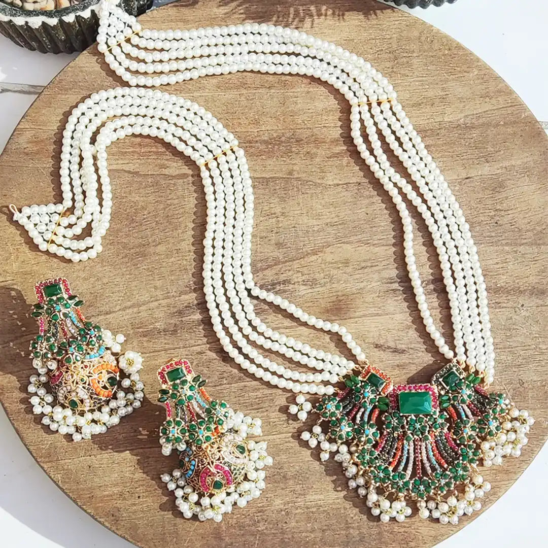 moti mala set price in pakistan NJC-001 green