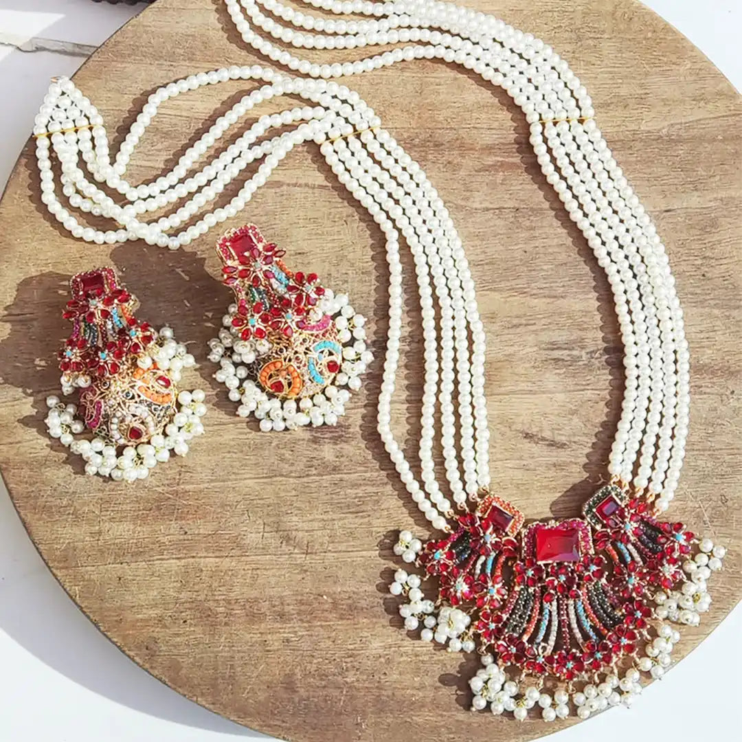moti mala set price in pakistan NJC-001 Red