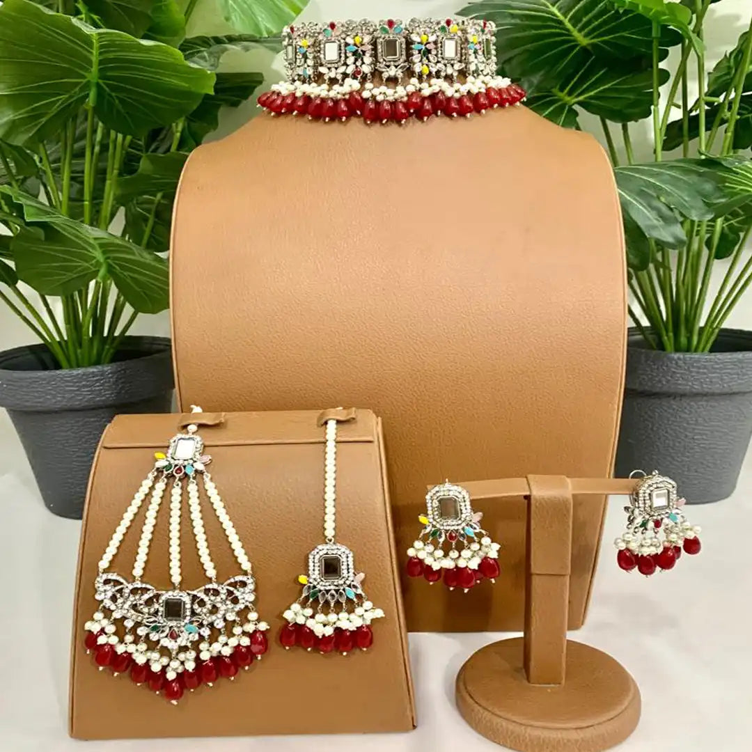 noors jewellery choker set NJC-012 red