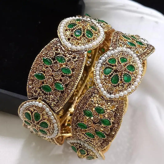 stone bangles gold designs with price NJC-007 green