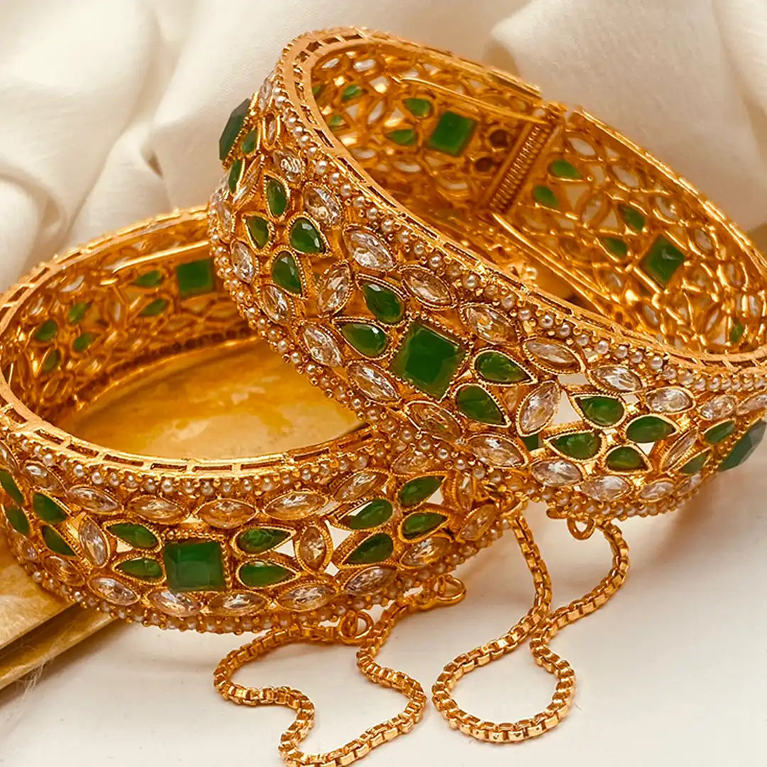 stone studed bangles price in pakistan NJC-010 green