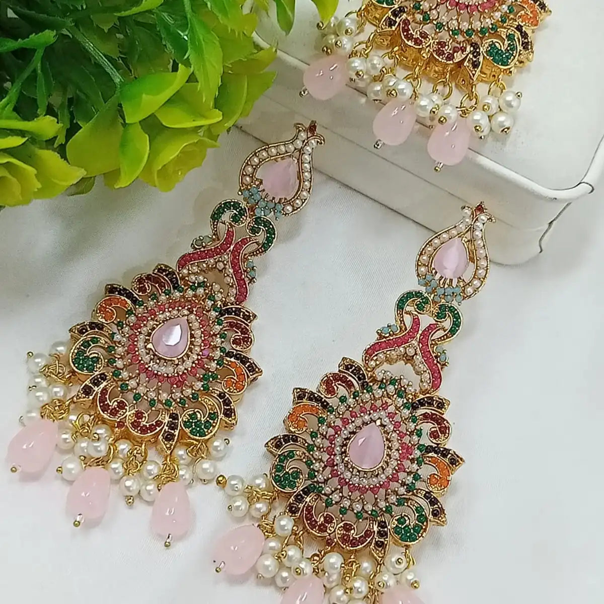 tikka and earrings jewellery njc-003 pink