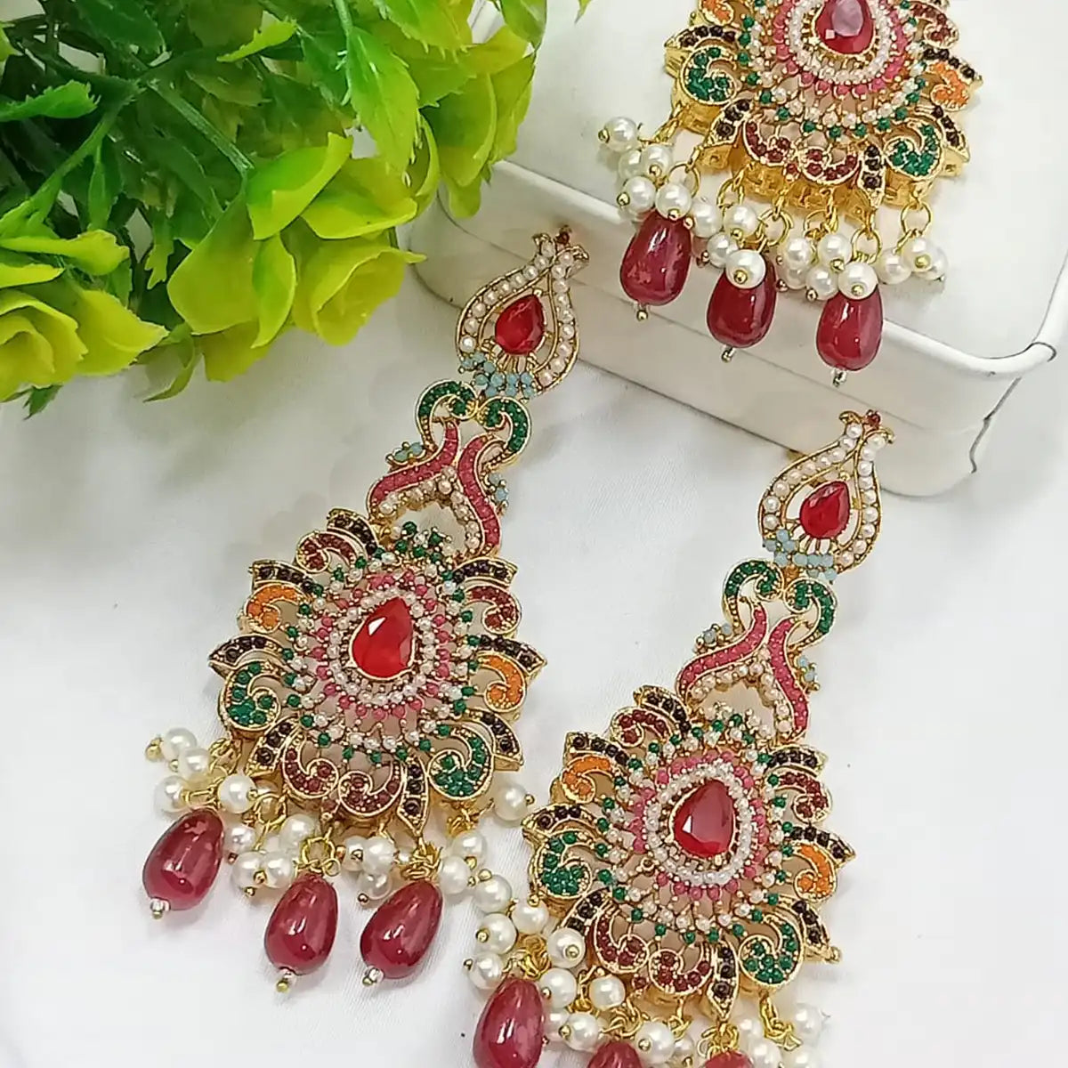tikka and earrings jewellery njc-003 red