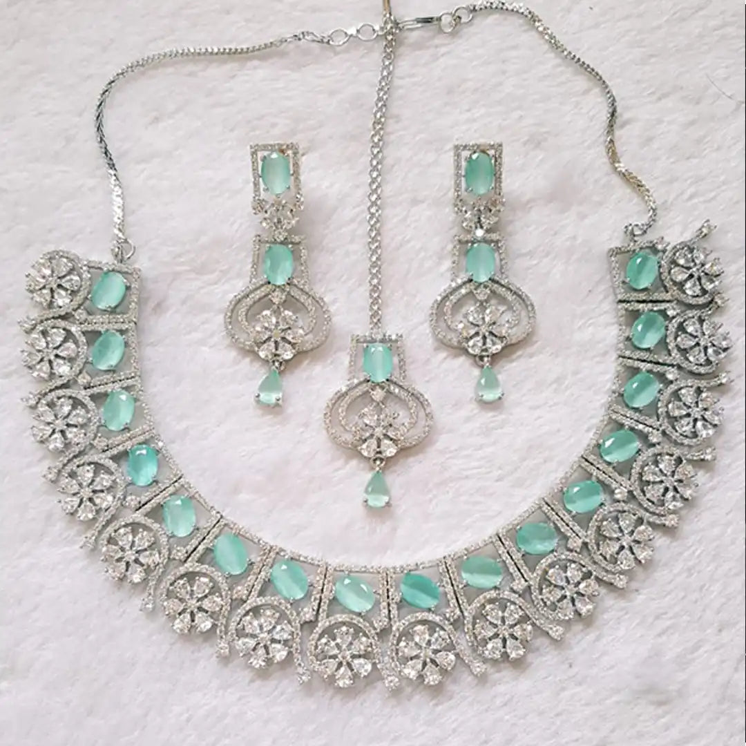 zircon neckalce set price in pakistan NJC-002 Mint silver 15000 rs