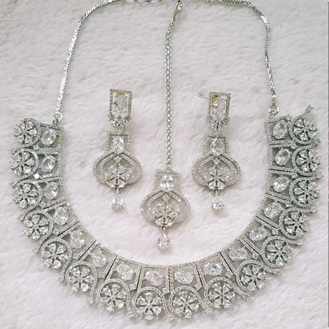 zircon neckalce set price in pakistan NJC-002 Silver Zircon set