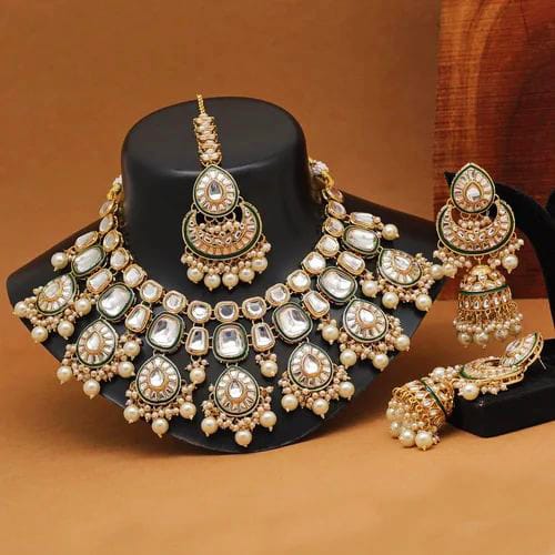 Designer Collection Indian Dubbi Kundan Jhumki's Necklace Set With Teeka.