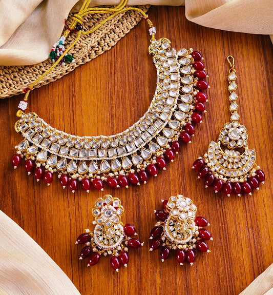 *Designer Collection Indian Dubbi Kundan Necklace Jhumki's Set With Teeka