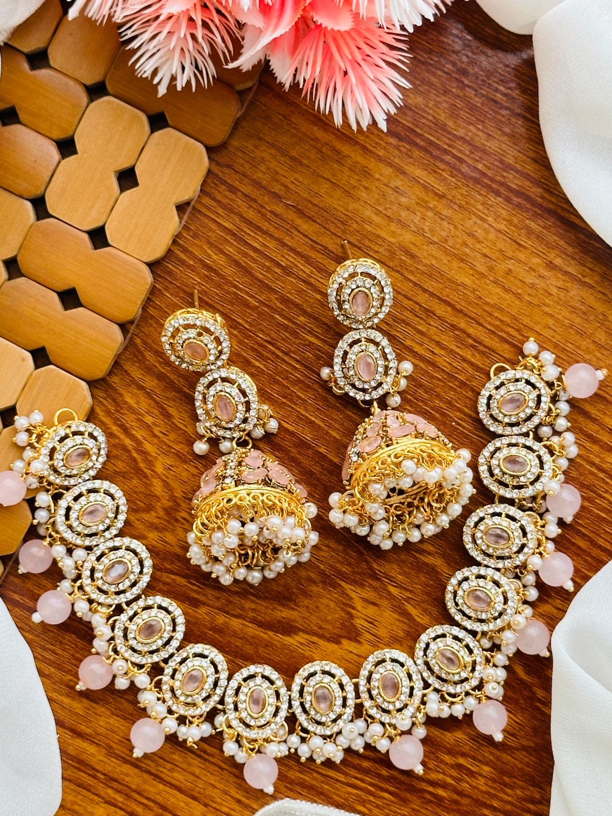 *Zircon and Stones Necklace Set with Jhumkas*