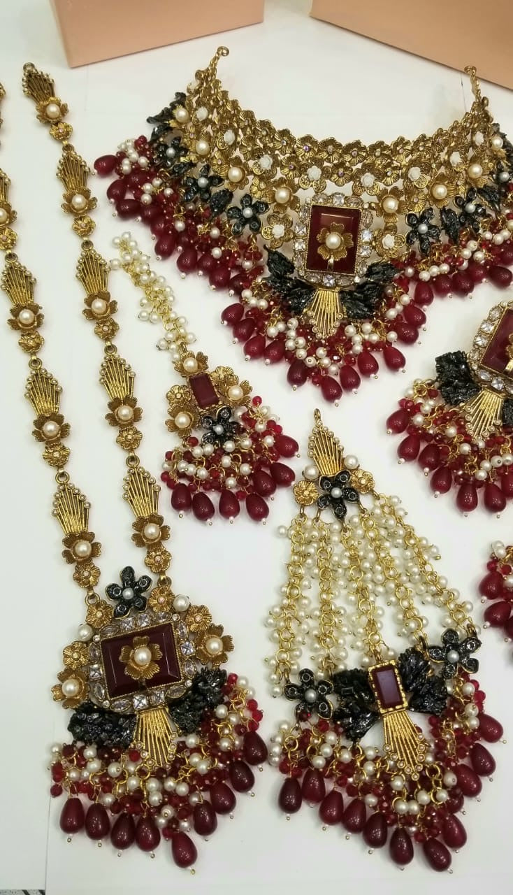 Designer collection, Handmade stone with turkish work complete bridal set