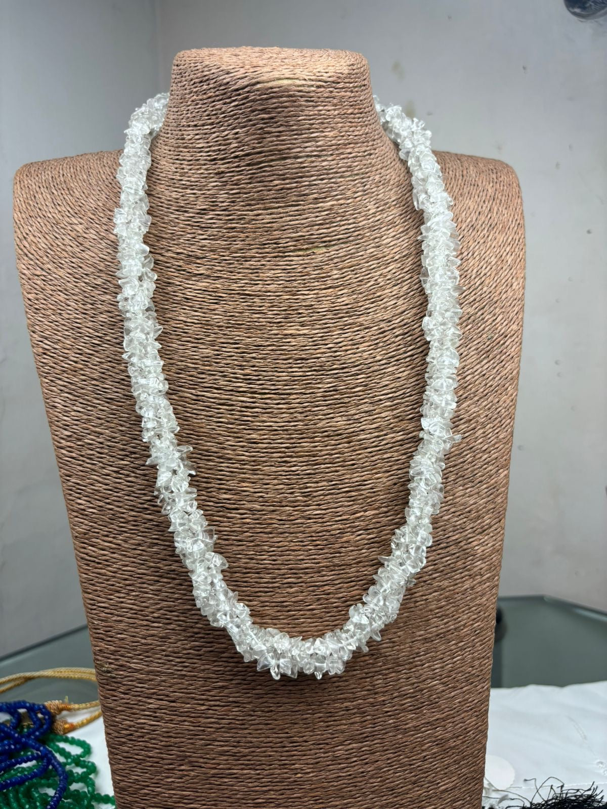 *Made to order, White clear stone aqua marine stone string twisted string length 22 inches*