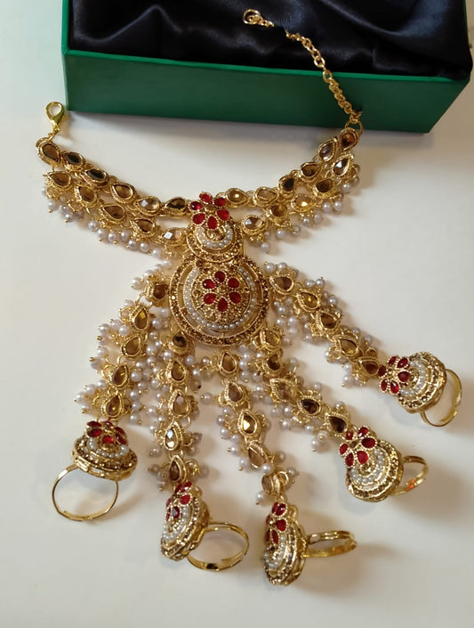 *Handmade mirror kundan 5 fingers punjagla*