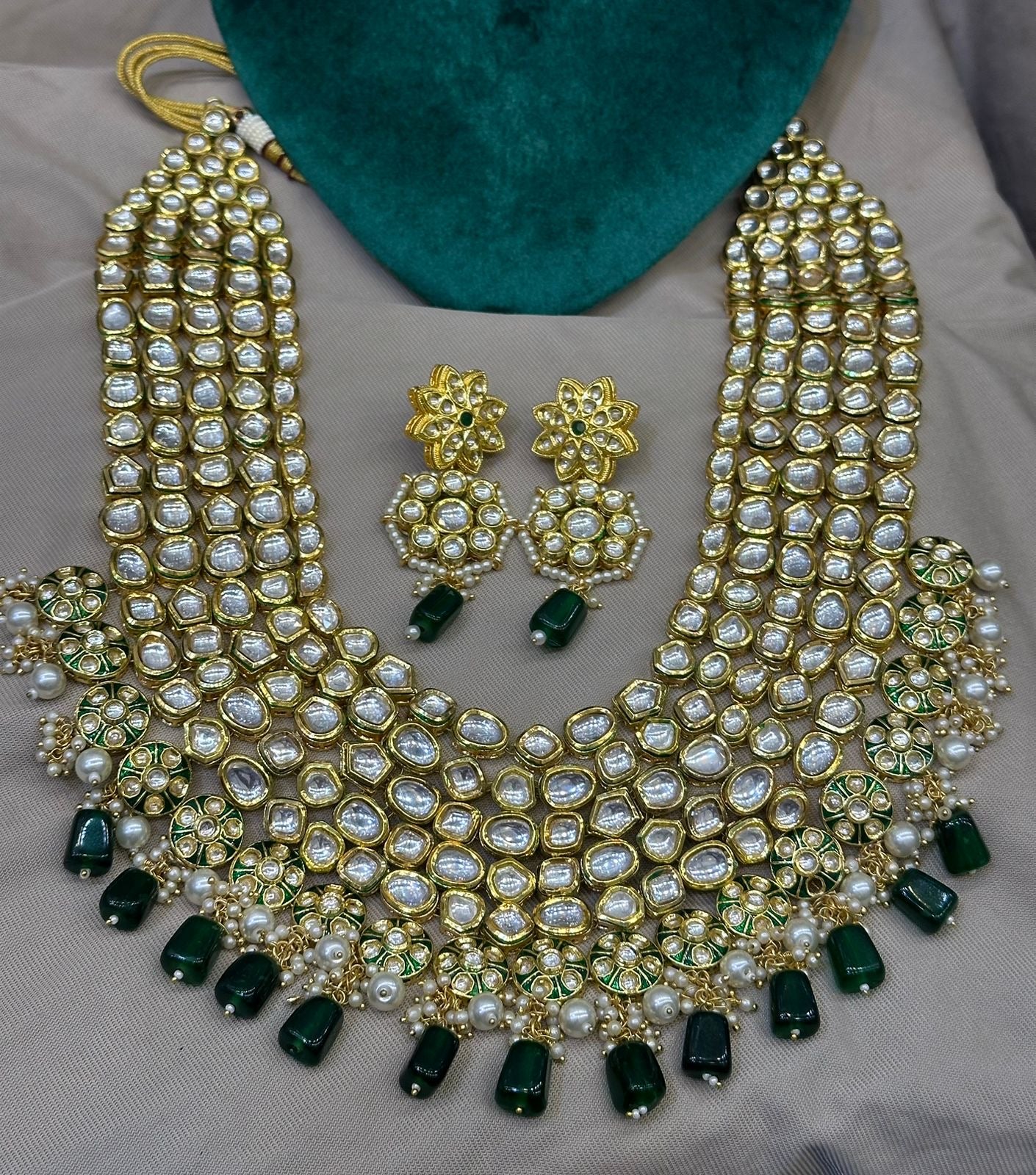 *Gold Plated Bridal Kundan Set with Back MeenaKari and Emeralds*