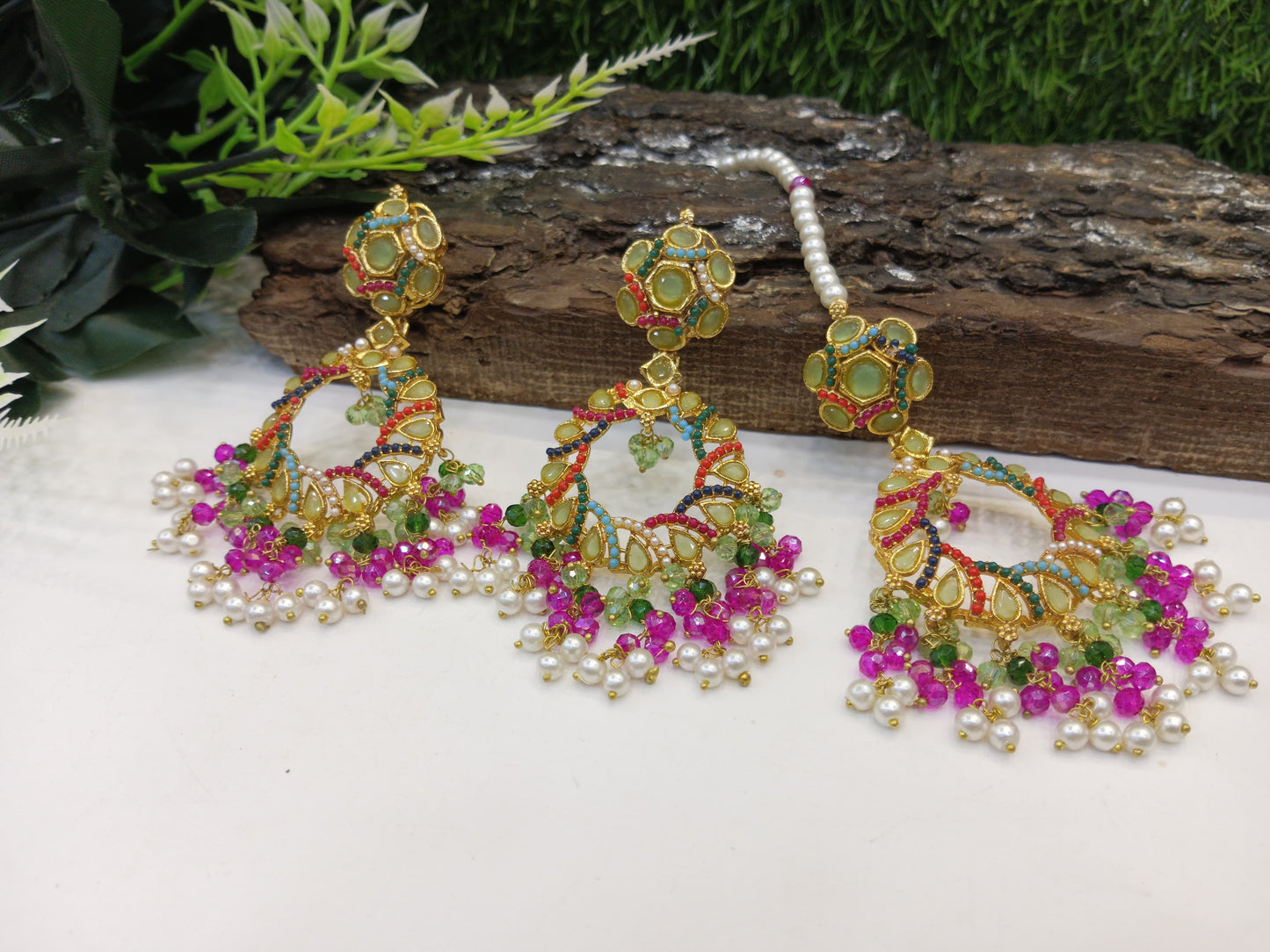 Nauratan earrings with tikka