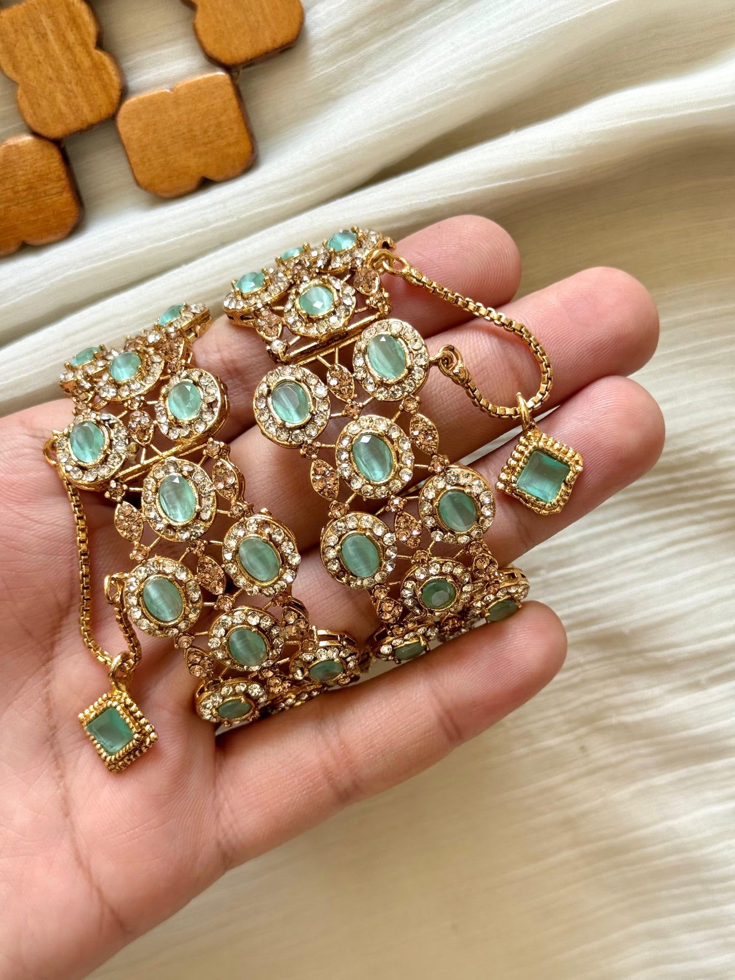 Stone studded karas pair