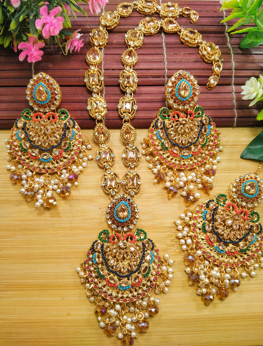 Nauratan style Long Mala set with tikka