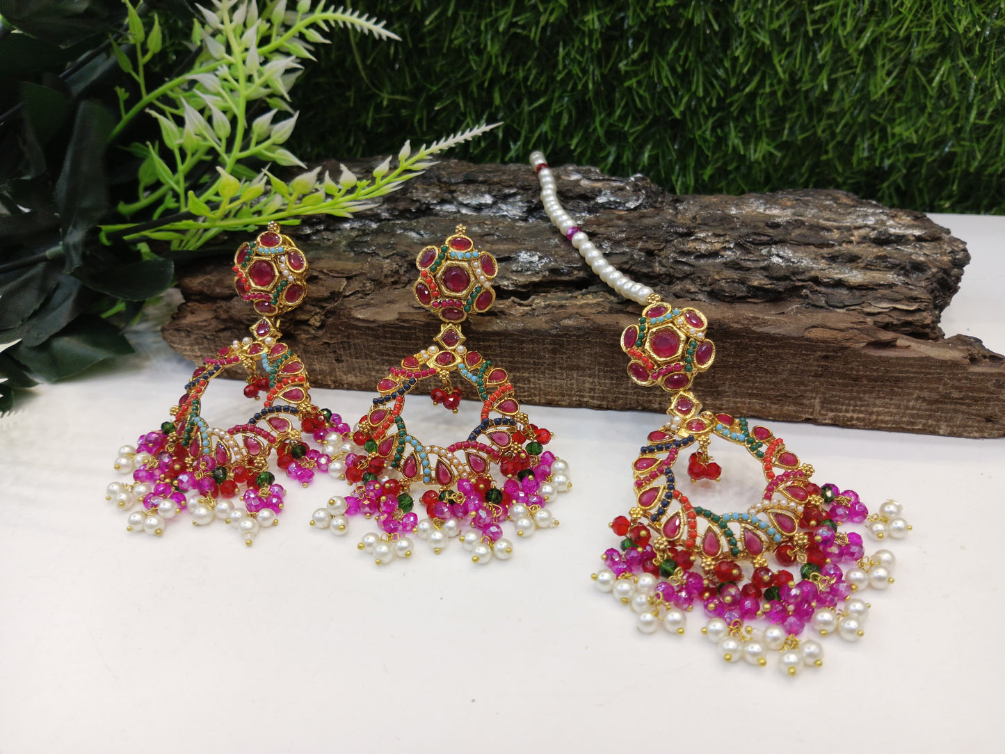 Nauratan earrings with tikka