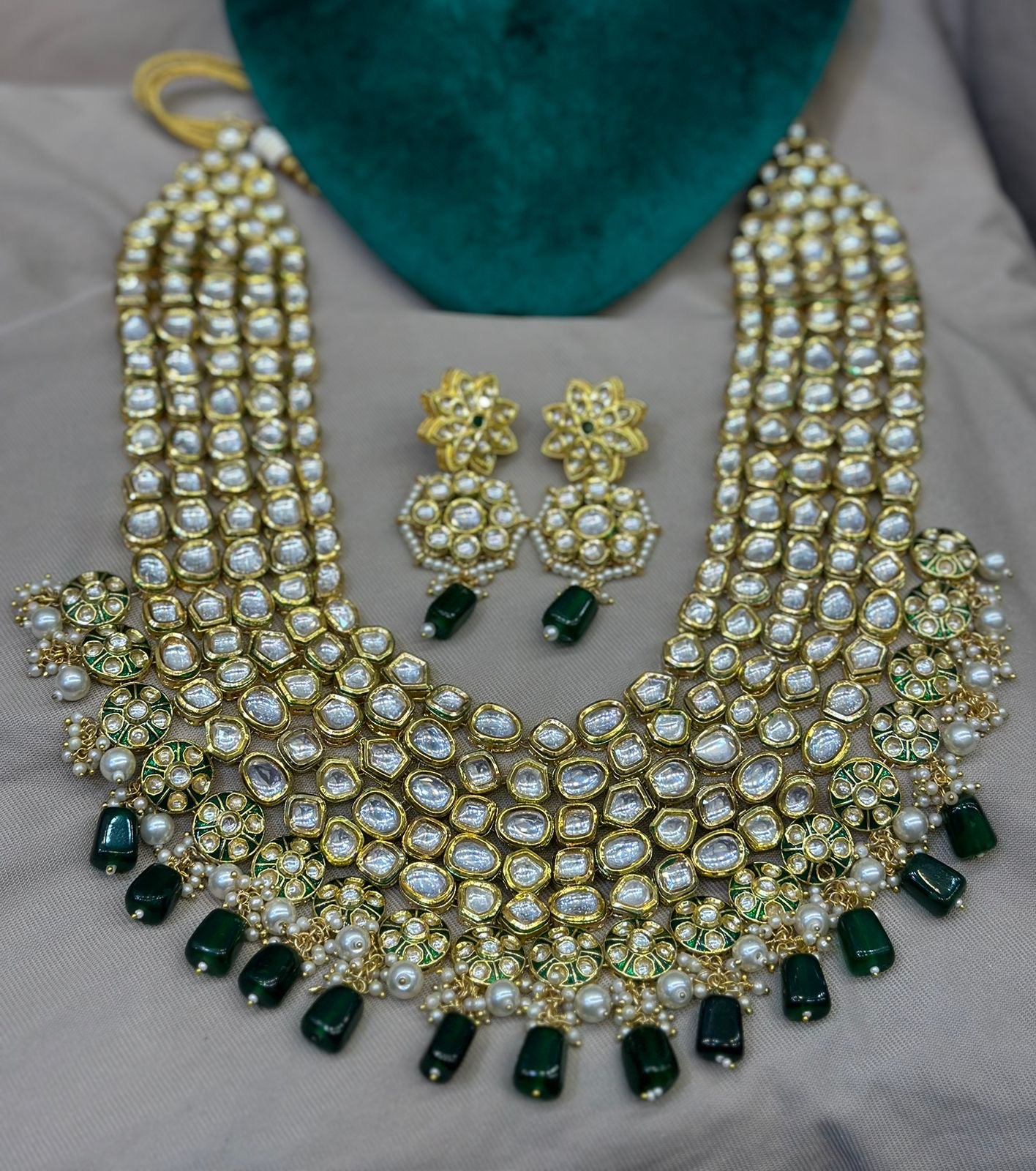 *Gold Plated Bridal Kundan Set with Back MeenaKari and Emeralds*