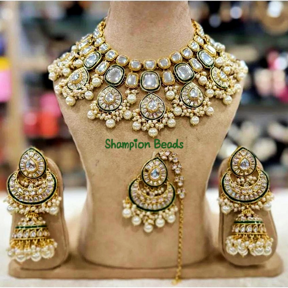 Designer Collection Indian Dubbi Kundan Jhumki's Necklace Set With Teeka.