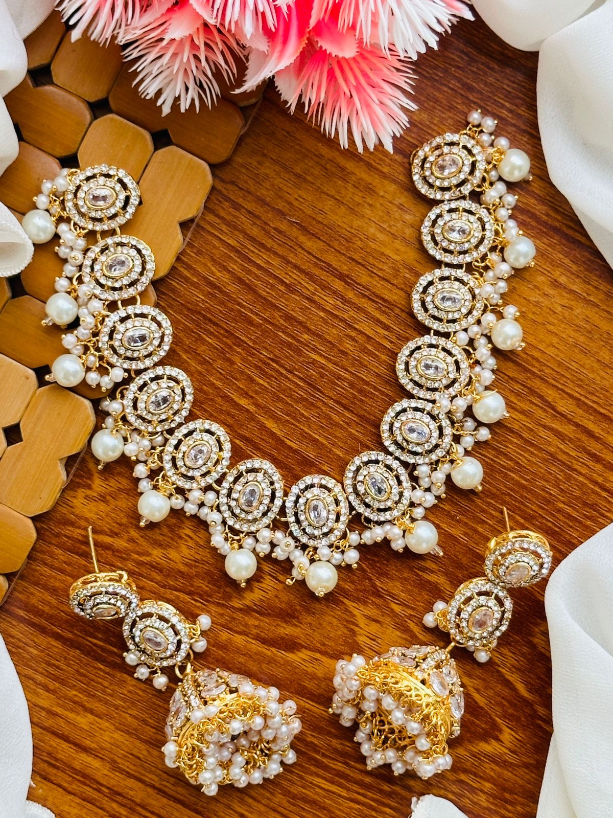 *Zircon and Stones Necklace Set with Jhumkas*