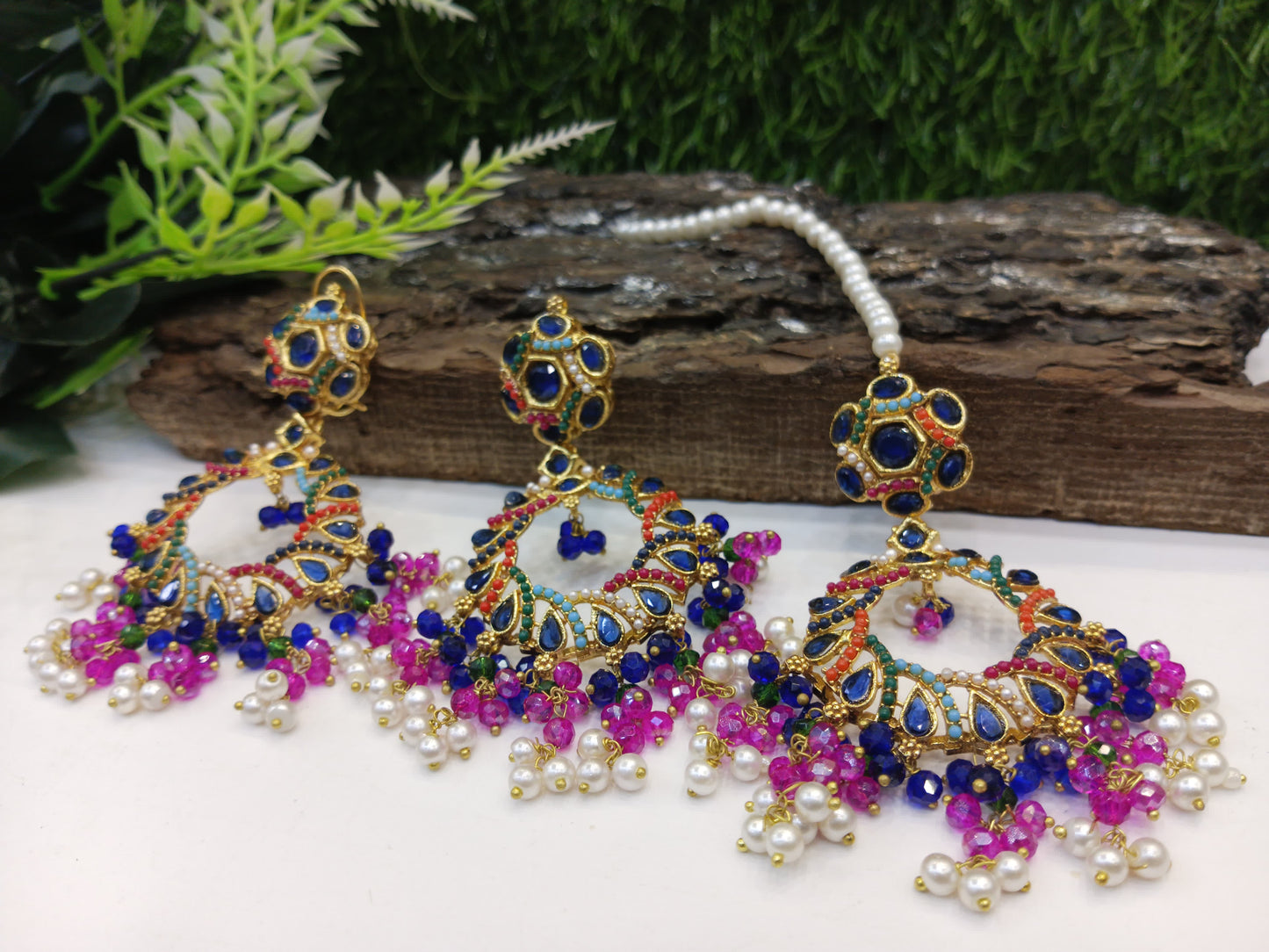 Nauratan earrings with tikka