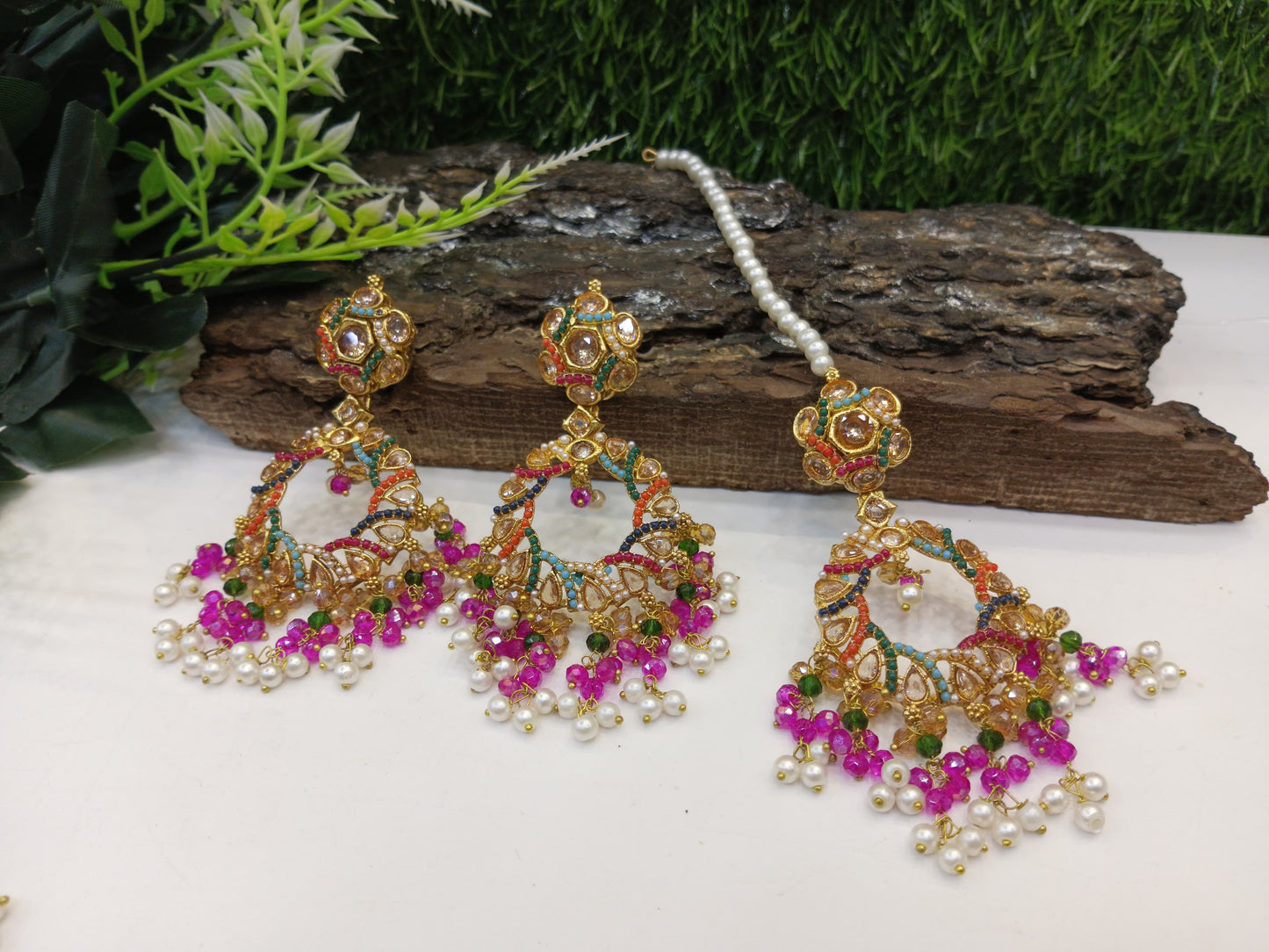 Nauratan earrings with tikka