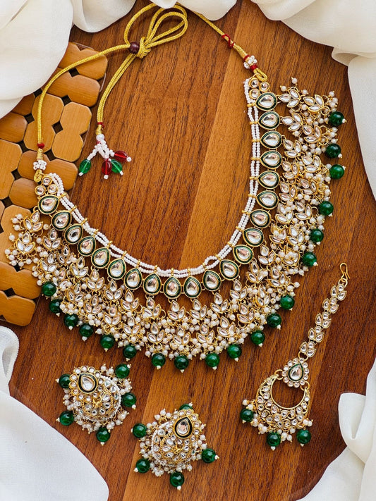 Jaipuri Kundan Necklace set Center work meena kaari