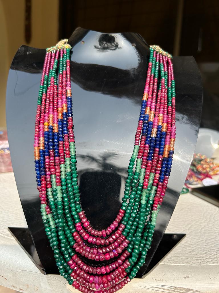 *Made to order, Multi coloured precious stones ruby emerald sapphire strings price length 24 inches*