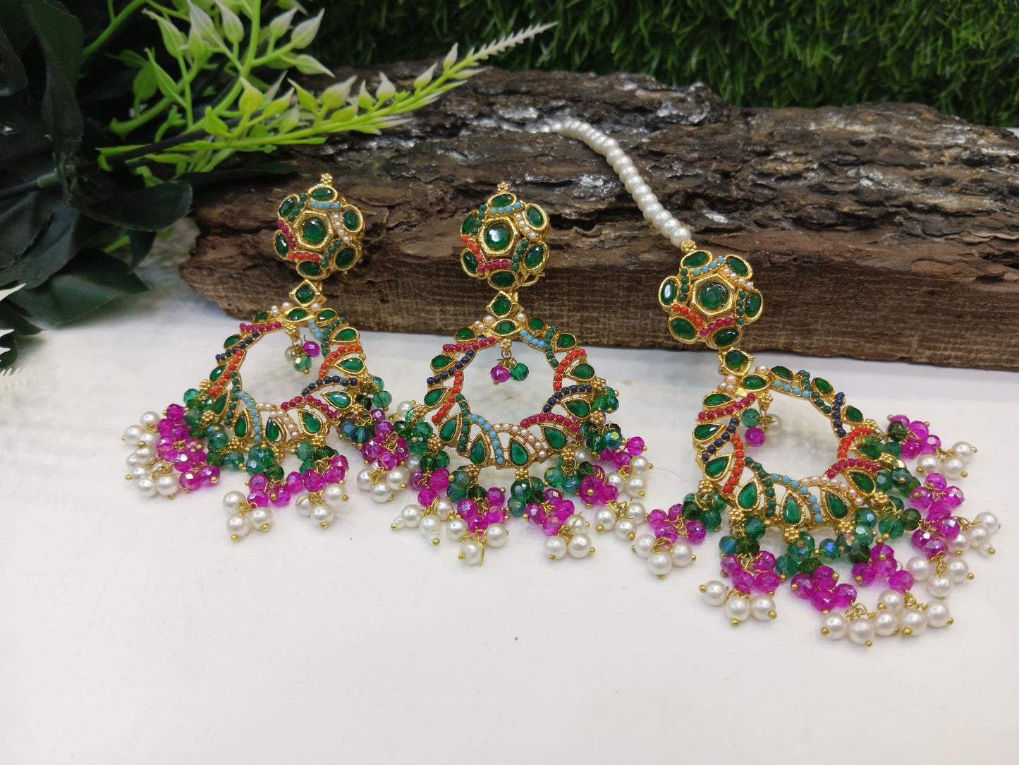 Nauratan earrings with tikka