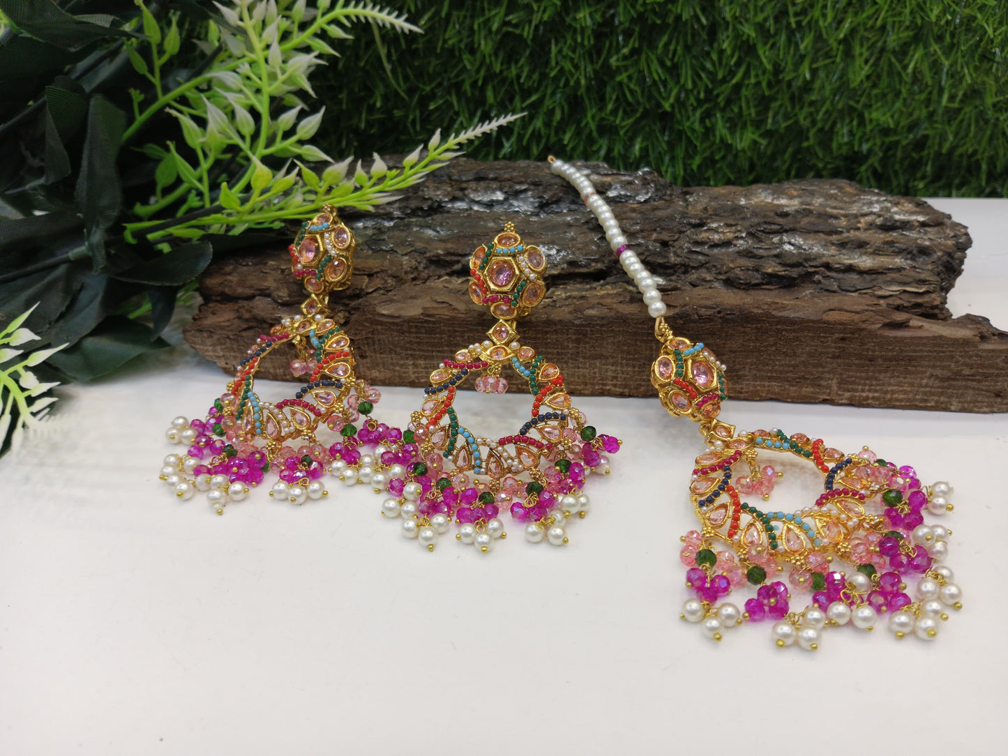 Nauratan earrings with tikka